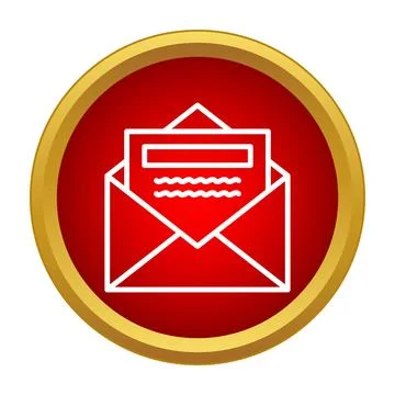 Receiving email message icon in red circle button Stock Illustration