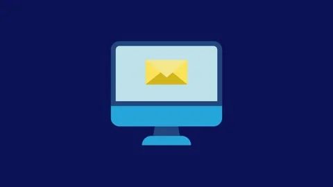 Receiving email message notification on pc animation isolated on blue background Stock Footage 336945378