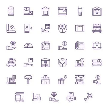 Receiving featuring 35 Retina Ready Vector Icons in Regular Line Design Stock Illustration