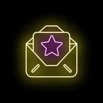 Receiving important message with star notification neon Stock Illustration