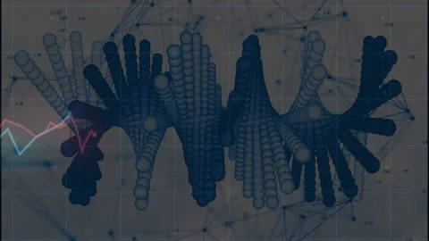 Receiving live data feed central 3D tubes rotating and line graphs bobbing, Stock Footage 312639462