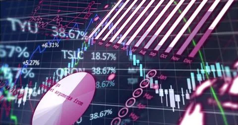 Receiving live feed updating virtual dashboard showing candlesticks, monthly Stock Illustration