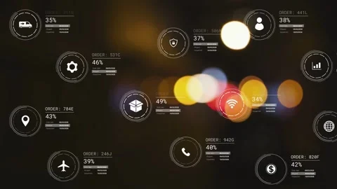 Receiving live orders HUD overlay fading in icons spawning progress filling to Stock Footage 333575374