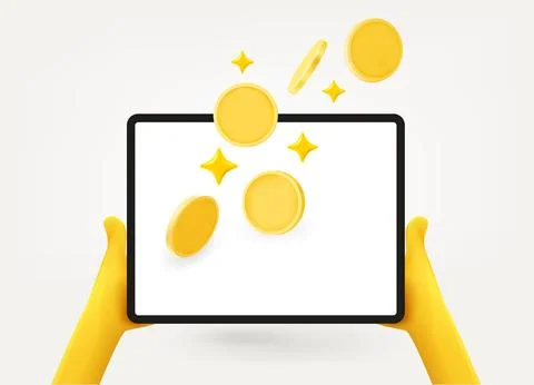 Receiving money via tablet computer concept. 3d vector illustration isolate.. Ilustración de archivo