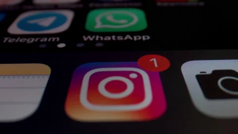 Receiving new message in Instagram, Macro Stock Footage 145644336