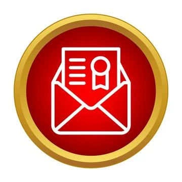 Receiving official document with certificate in red circle icon Stock Illustration