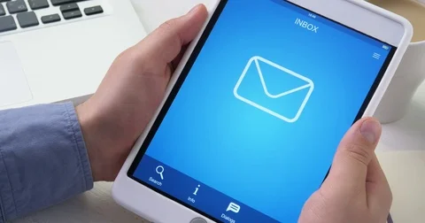 Receiving one new email message on digital tablet Stock Footage 79699183