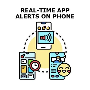 Receiving real time app alerts on mobile phone Stock Illustration