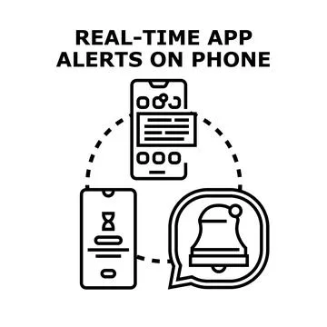 Receiving real time app alerts and notifications on phone Stock Illustration