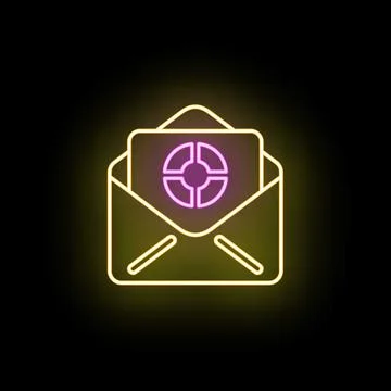 Receiving support message in glowing neon envelope Stock Illustration