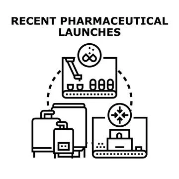 Recent pharmaceutical launches vector concept illustration Stock Illustration
