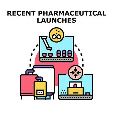 Recent pharmaceutical launches vector concept illustration Stock Illustration
