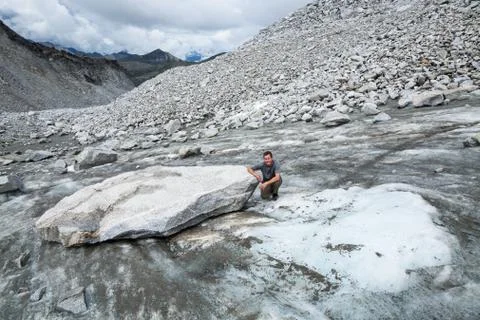 Recently moved massive glacier table on Penny Royal Glacier in Hatcher Pass a Stock Photos