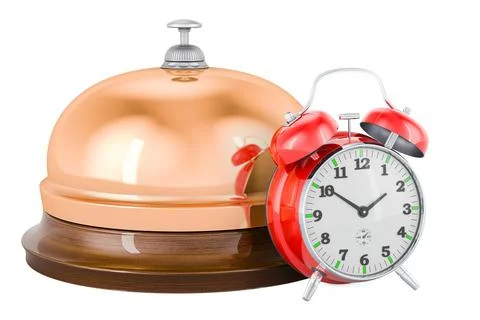 Reception bell with alarm clock, 3D rendering Stock Illustration