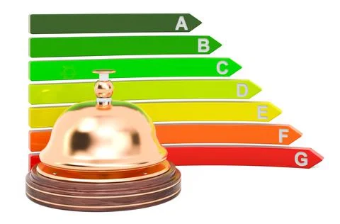 Reception bell with energy efficiency chart, 3D rendering Stock Illustration