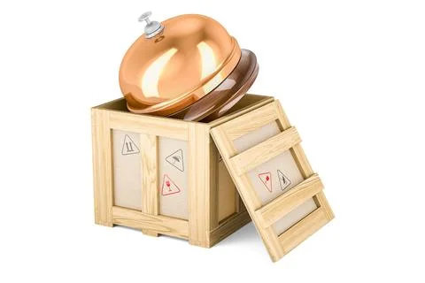 Reception bell inside wooden box, delivery concept. 3D rendering イラスト素材