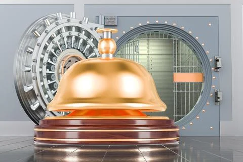 Reception bell with opened bank vault, 3D rendering Stock Illustration