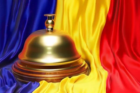 Reception bell on the Romanian flag background, 3D rendering Stock Illustration