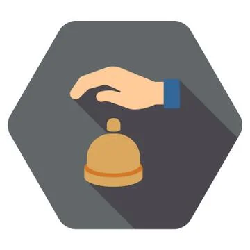 Reception Call Bell Flat Hexagon Icon with Long Shadow Stock Illustration