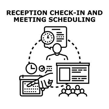 Reception check in and meeting scheduling process vector Stock Illustration