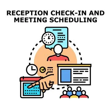Reception check in and meeting scheduling process vector Stock Illustration