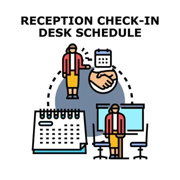 Reception check in desk schedule planning and booking appointments Stock Illustration