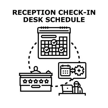 Reception check in desk scheduling and booking concept Stock Illustration