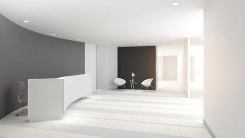 Reception counters and waiting seats in a small workplace,3d rendering Stock Photos