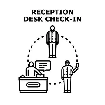Reception desk check in customer service concept Stock Illustration