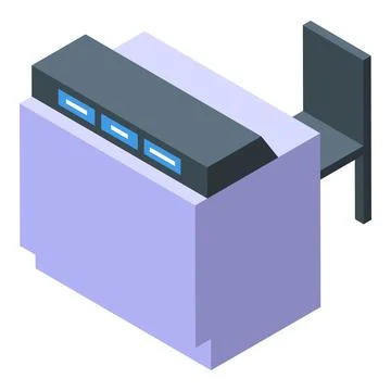Reception desk with computer and chair in isometric view Stock Illustration
