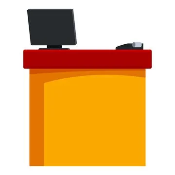 Reception desk with computer and credit card machine processing payment Stock Illustration