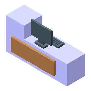 Reception desk with computer showing blank screen for greeting clients Stock Illustration