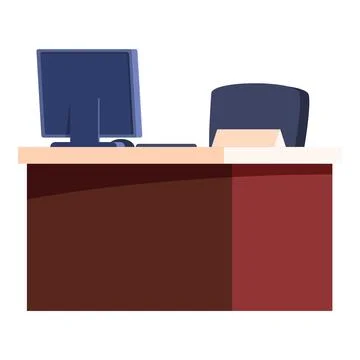 Reception desk with computer showing blank screen for customer service Stock Illustration