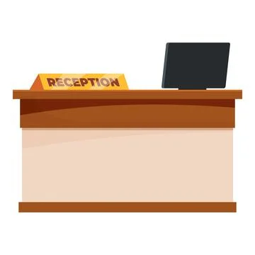 Reception desk with computer showing check in area in hotel lobby Stock Illustration