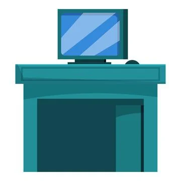 Reception desk with computer showing empty check in area Stock Illustration