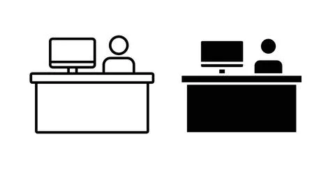 Reception desk icon symbol. Vector illustration pack in black color. Stock Illustration