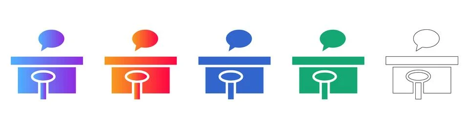 Reception Desk Icons with Speech Bubbles Set Stock Illustration