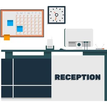 Reception desk office lobby vector flat icon Illustrazione stock