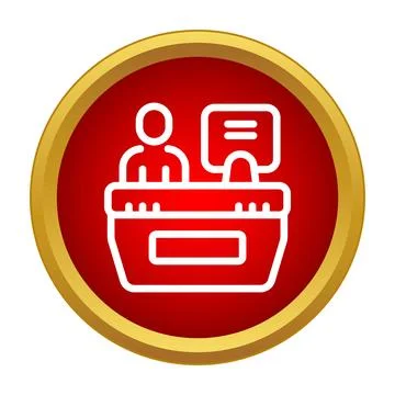 Reception desk worker providing information icon Stock Illustration