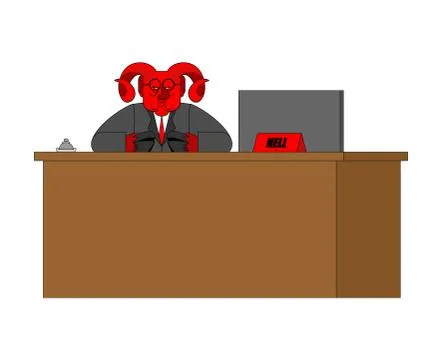 Reception Devil and rack. Acceptance of guests in Hell. Sinners register in i Stock Illustration