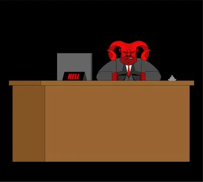 Reception Devil and rack. Acceptance of guests in Hell. Sinners register in i Stock Illustration