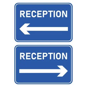 Reception direction sign. Reception guide sign and labels. Stock Illustration