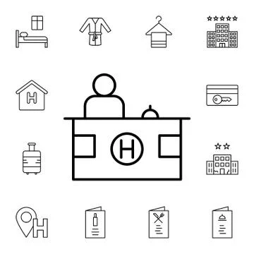 Reception flat vector icon in hotel service pack Stock Illustration