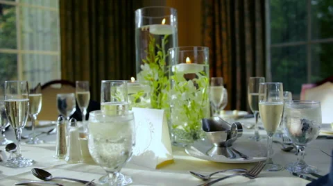 Reception Hall Decorated Table Stock Footage 61349684