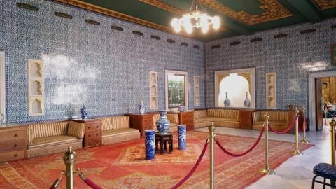 Reception hall inside accommodation building of prince Mohamed Ali palace 库存照片