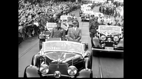 Reception of Hitler and Mussolini on the way to the Munich Conference in 1938 Stock Footage 252128299