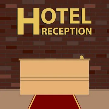 Reception hotel. Reception desk in front of the brick wall. The Red carpet. イラスト素材