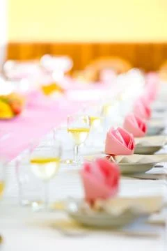 Reception or wedding table ready, farther focus Stock Photos