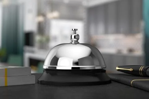 Reception Ring Alarm Service Bell on a Table. 3d Rendering Stock Illustration