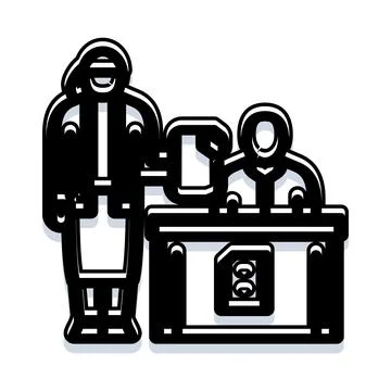 Reception staff assisting customer at service desk Stock-Illustration